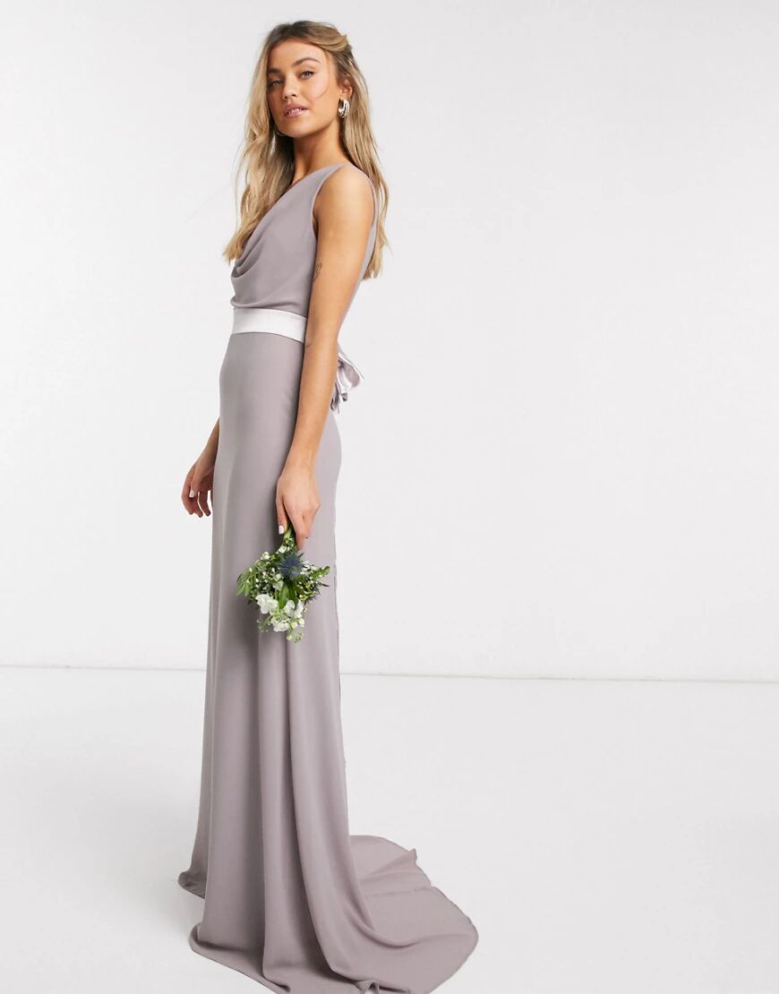 TFNC bridesmaid cowl neck bow back maxi dress in grey  Grey