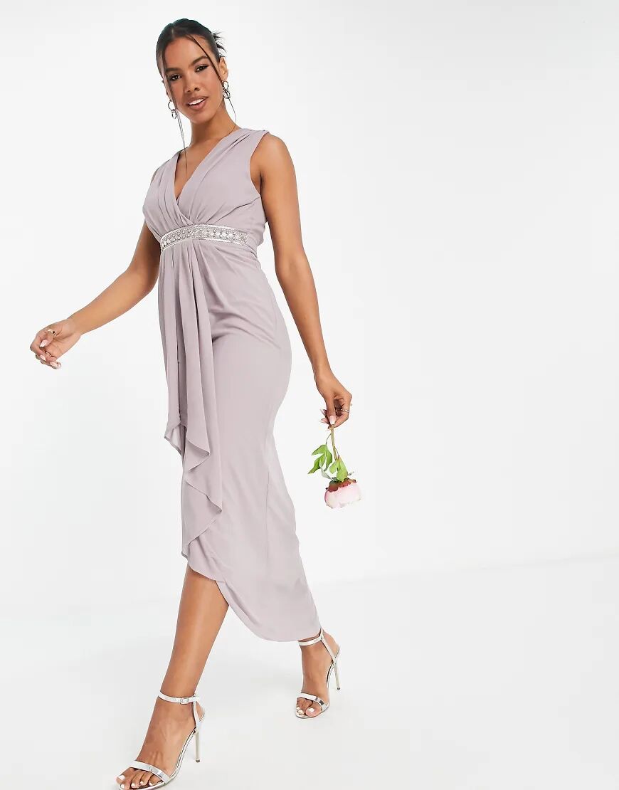 TFNC Bridesmaid drape front maxi dress in lavender grey-Purple  Purple