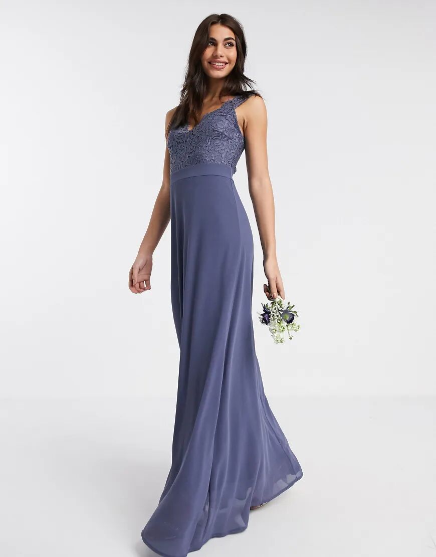 TFNC Bridesmaid scalloped lace top dress in navy  Navy