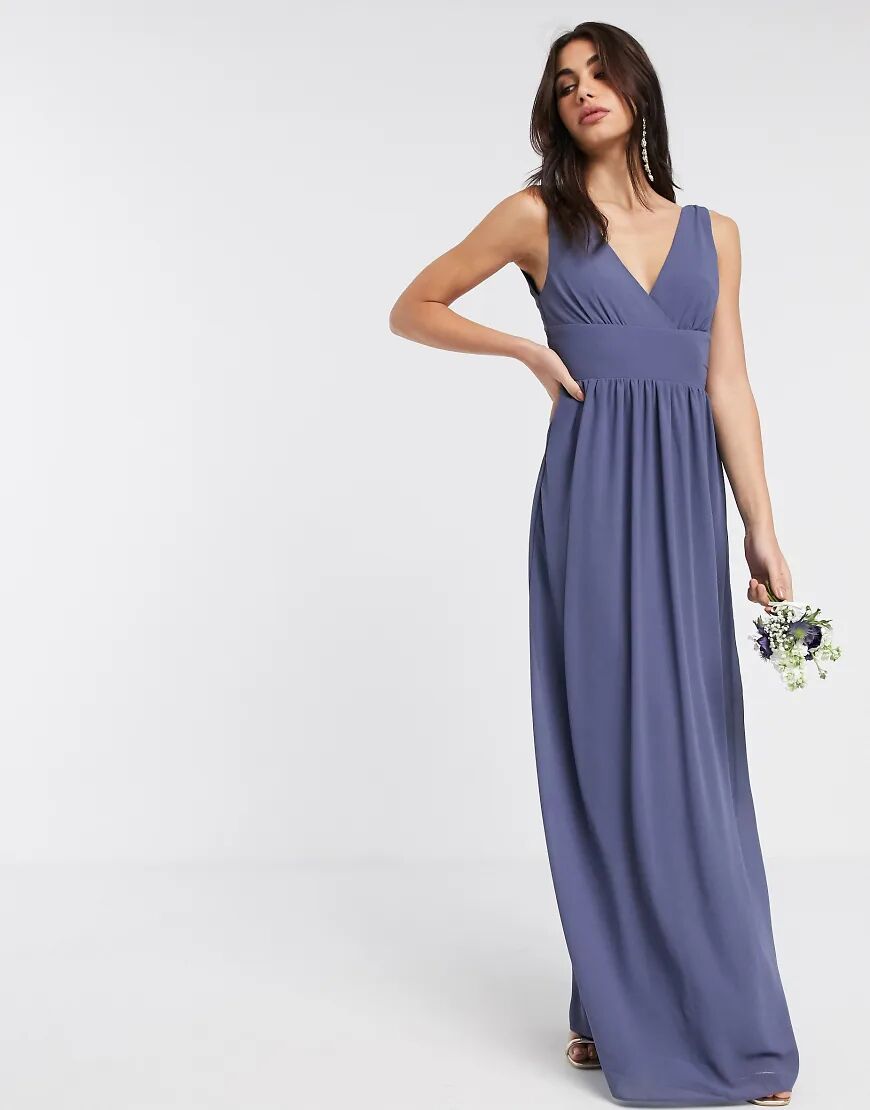 TFNC Bridesmaid top wrap chiffon dress in light blue-Navy  Navy