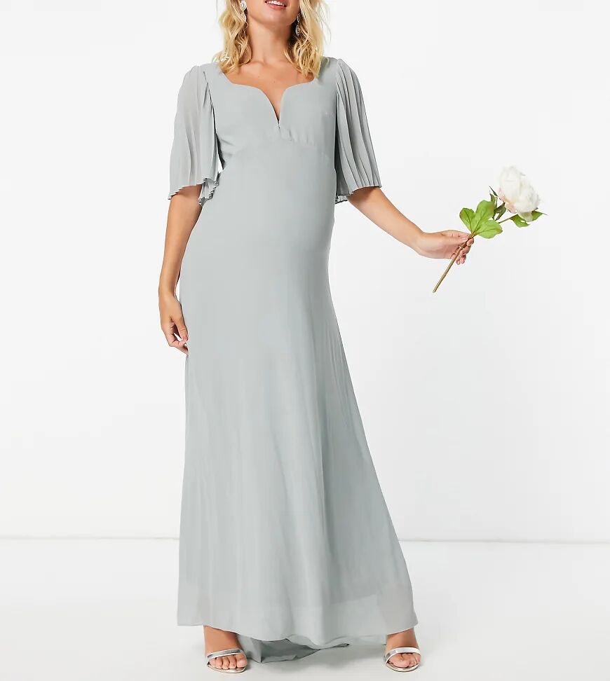 TFNC Maternity bridesmaid sweetheart neck flutter sleeve maxi dress in sage-Green  Green