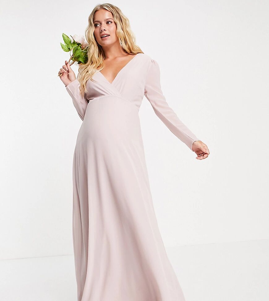 TFNC Maternity Bridesmaid wrap front maxi dress with back detail in mink-Pink  Pink