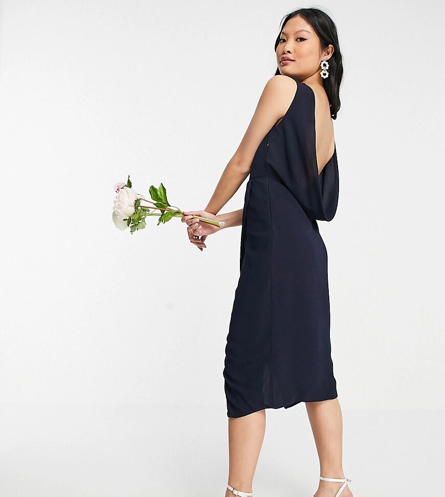 TFNC Petite bridesmaid cowl back midi dress with split in navy  Navy