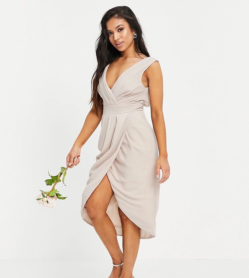 TFNC Petite Bridesmaid wrap midi dress in pink  Pink