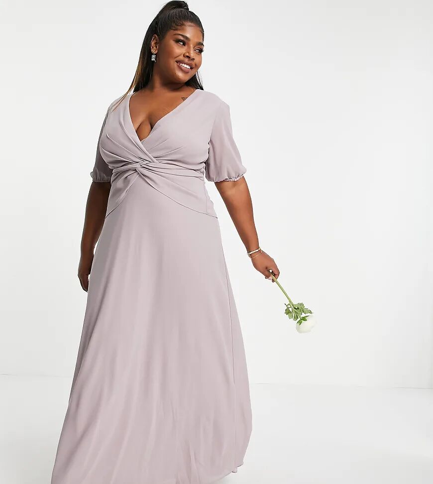 TFNC Plus Bridesmaid wrap front maxi dress in light grey  Grey