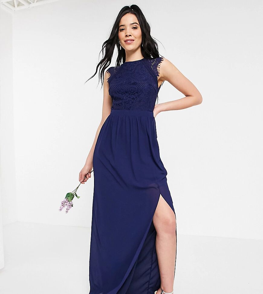 TFNC Tall bridesmaid lace open back maxi dress in navy  Navy