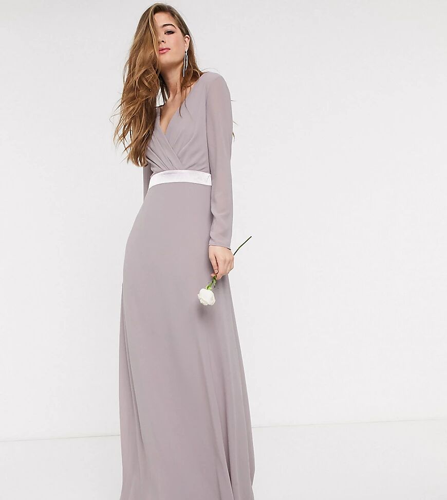TFNC Tall Bridesmaids long sleeve bow back maxi dress dress in grey  Grey
