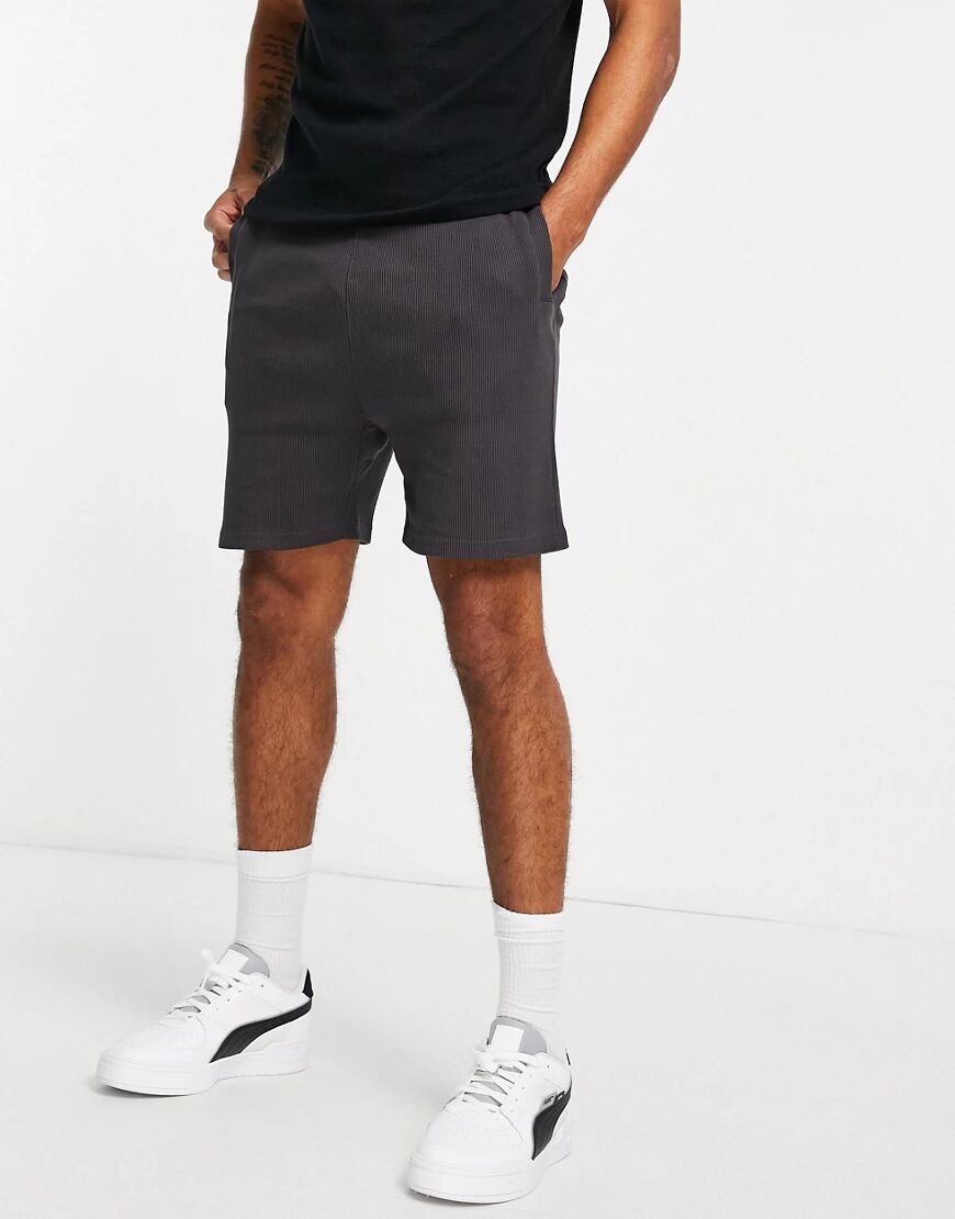 The Couture Club co-ord logo ribbed shorts in charcoal-Grey  Grey