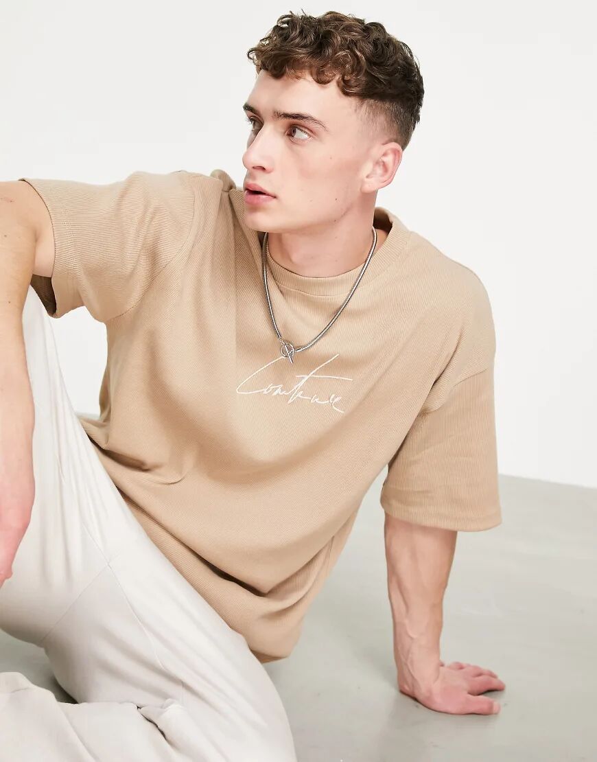 The Couture Club co-ord logo ribbed t-shirt in beige-White  White