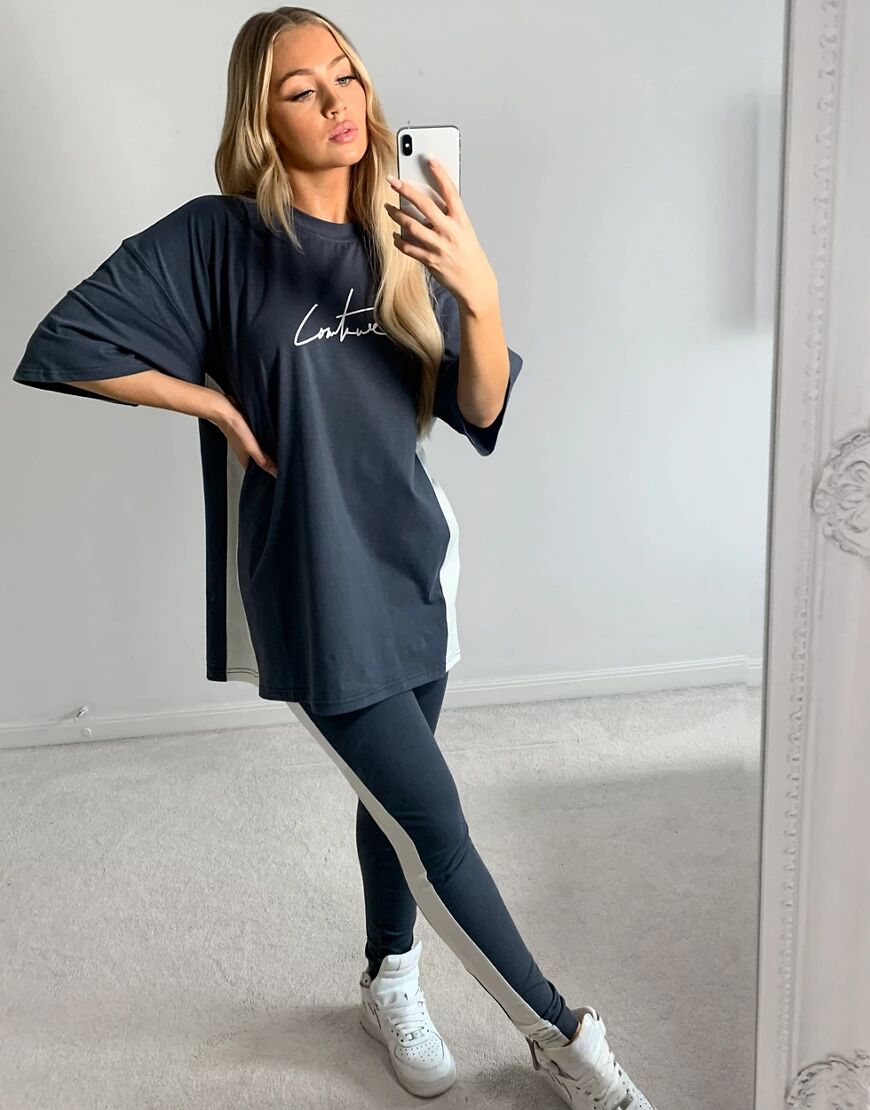 The Couture Club panelled logo oversized co-ord t-shirt-Grey  Grey