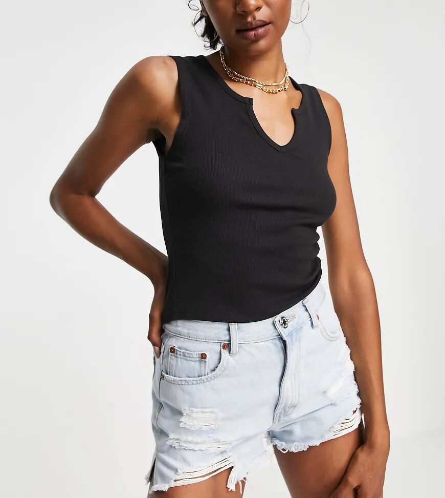 Threadbare Tall notch front sleeveless crop top in black  Black