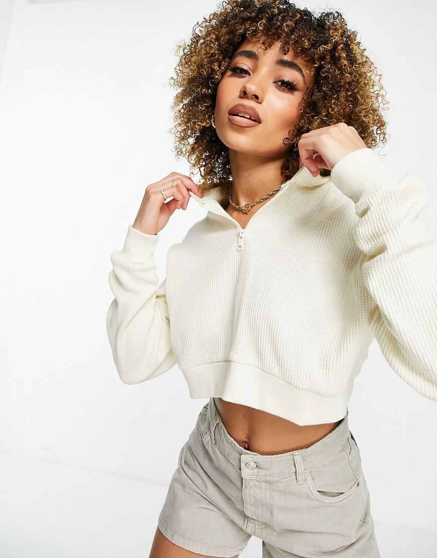 Threadbare waffle cropped hoodie co-ord in white  White