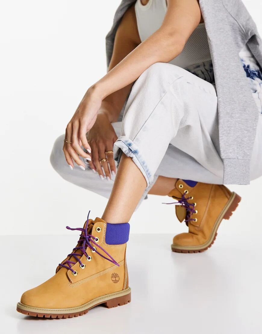 Timberland 6 inch Heritage cupsole boots in wheat tan/purple-Brown  Brown