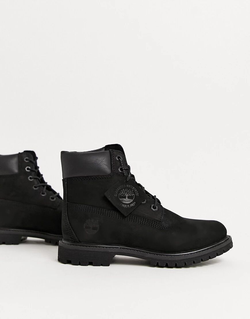 Timberland 6 inch premium lace up flat boots in black  Black
