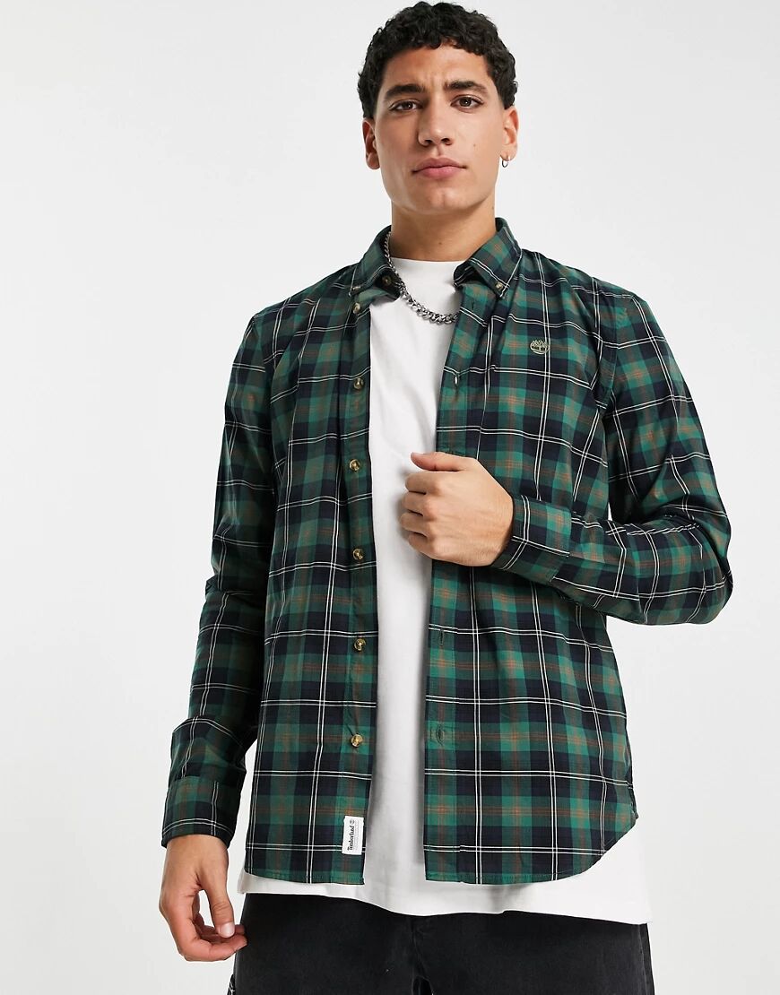 Timberland Eastham River Stretch poplin tartan shirt in green  Green