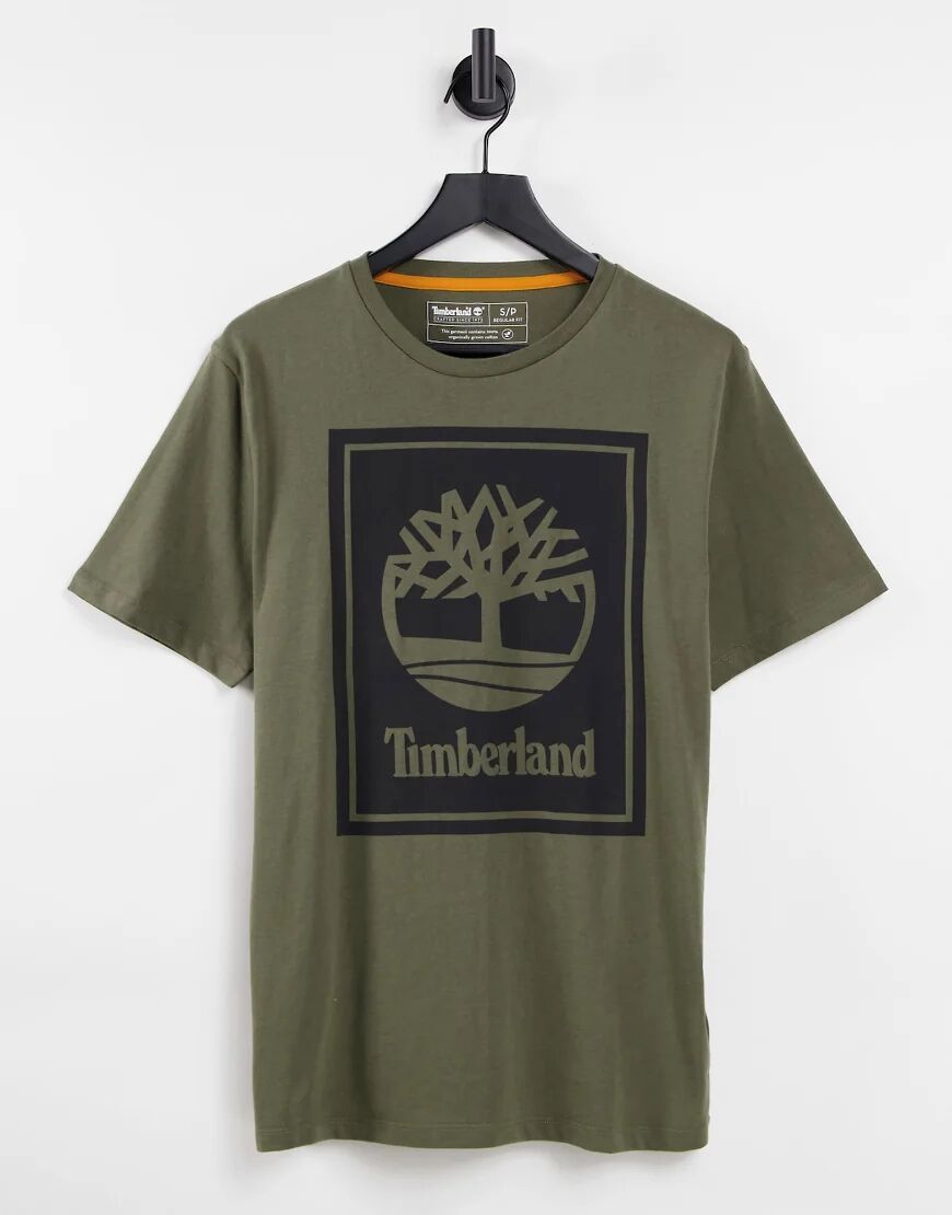 Timberland Stack Logo t-shirt in khaki-Green  Green