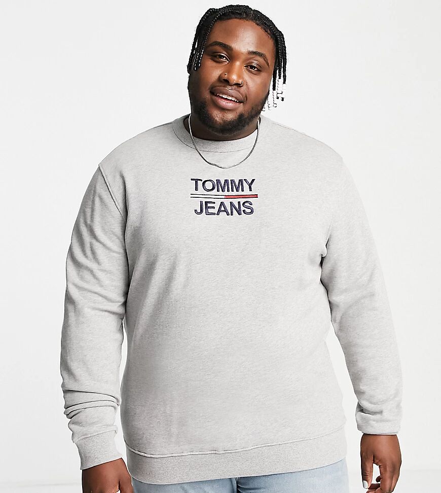 Tommy Jeans Big & Tall essential centre logo crewneck sweatshirt in grey marl  Grey