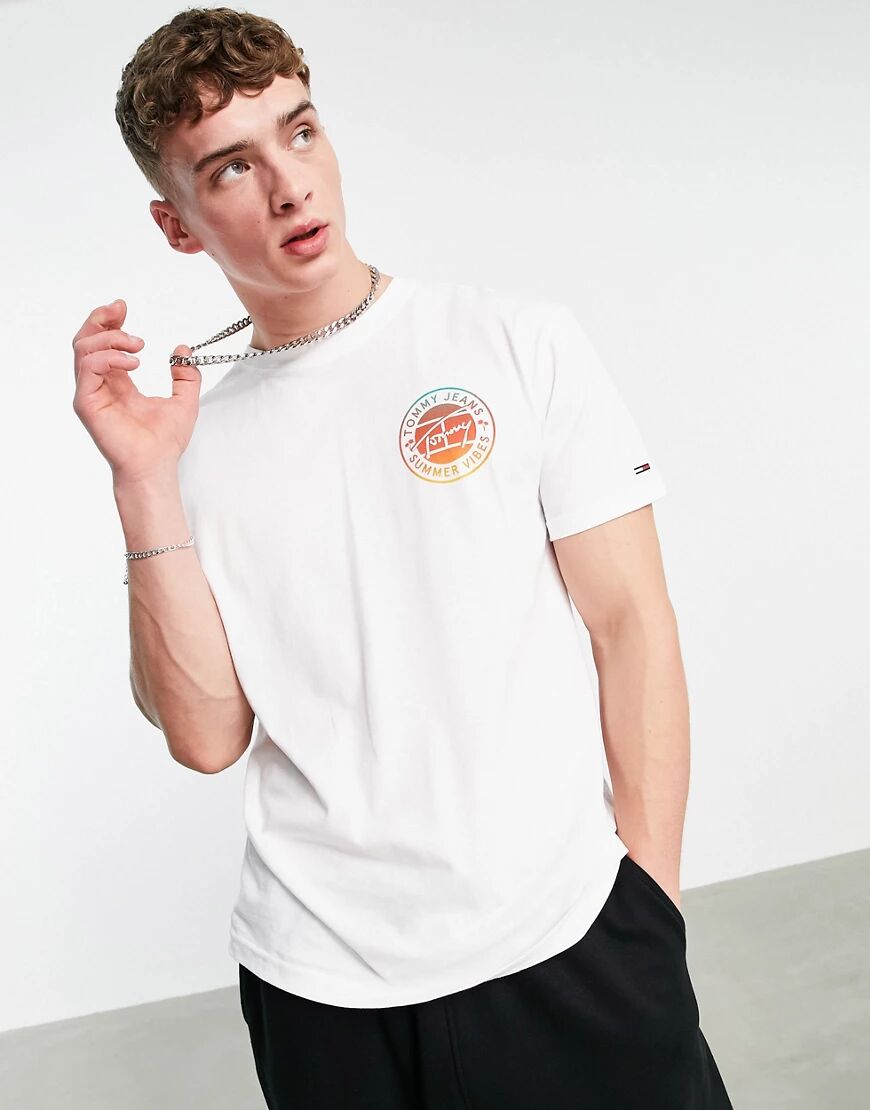 Tommy Jeans circular front & back print logo t-shirt in white  White