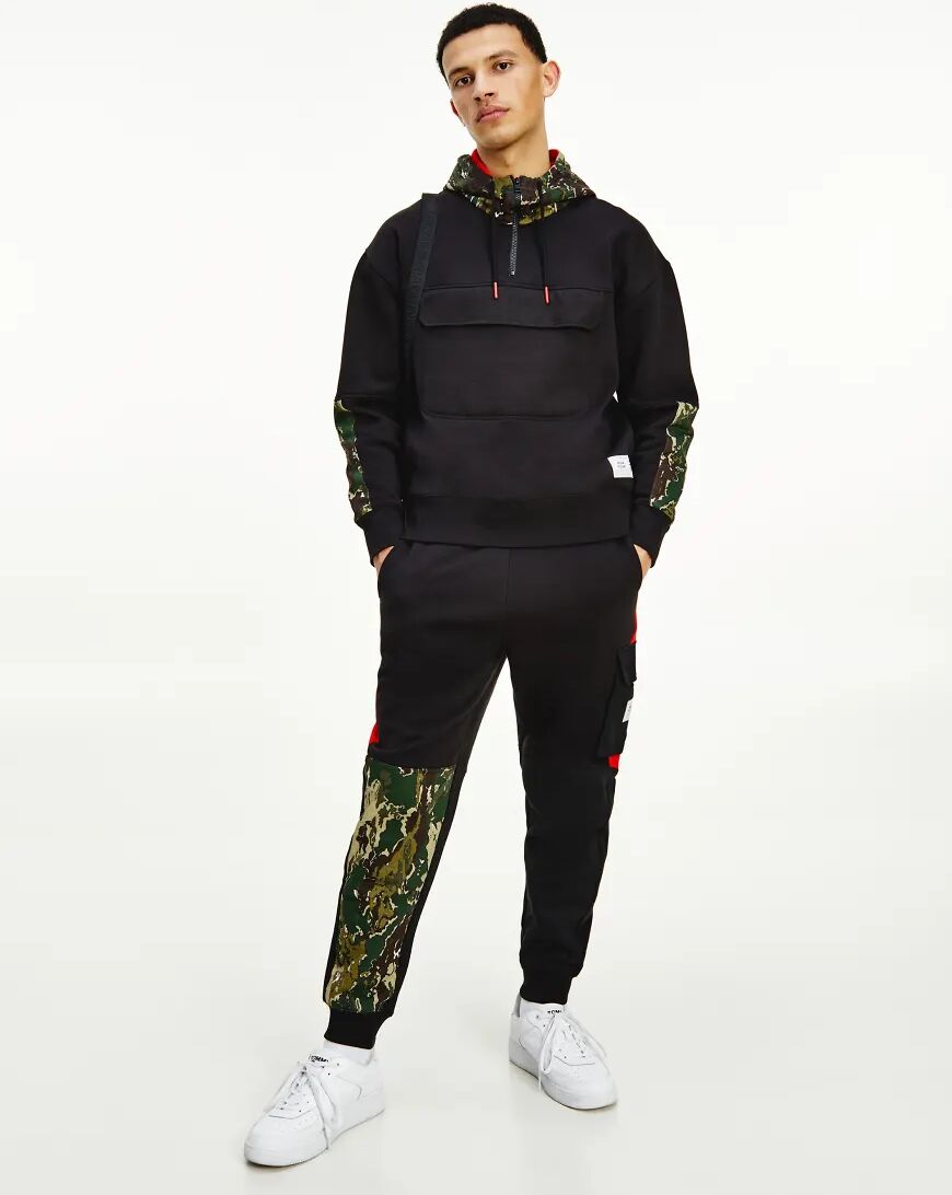 Tommy Jeans colourblock camo print hoodie in black  Black