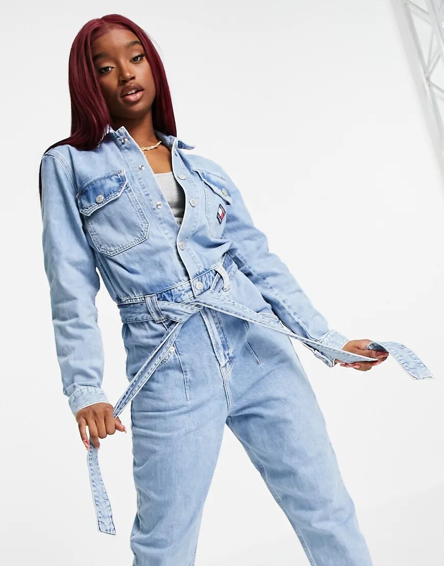 Tommy Jeans denim jumpsuit in light wash blue  Blue