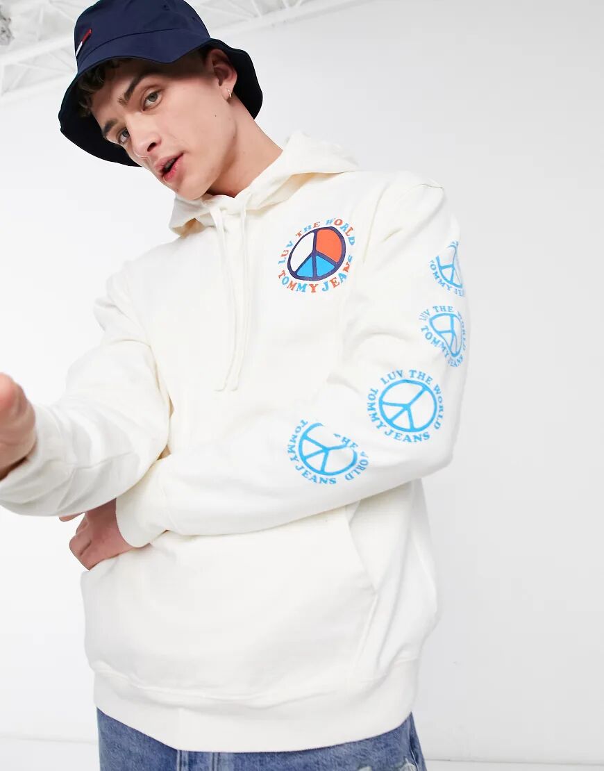 Tommy Jeans Luv the world capsule hoodie with back logo in white  White