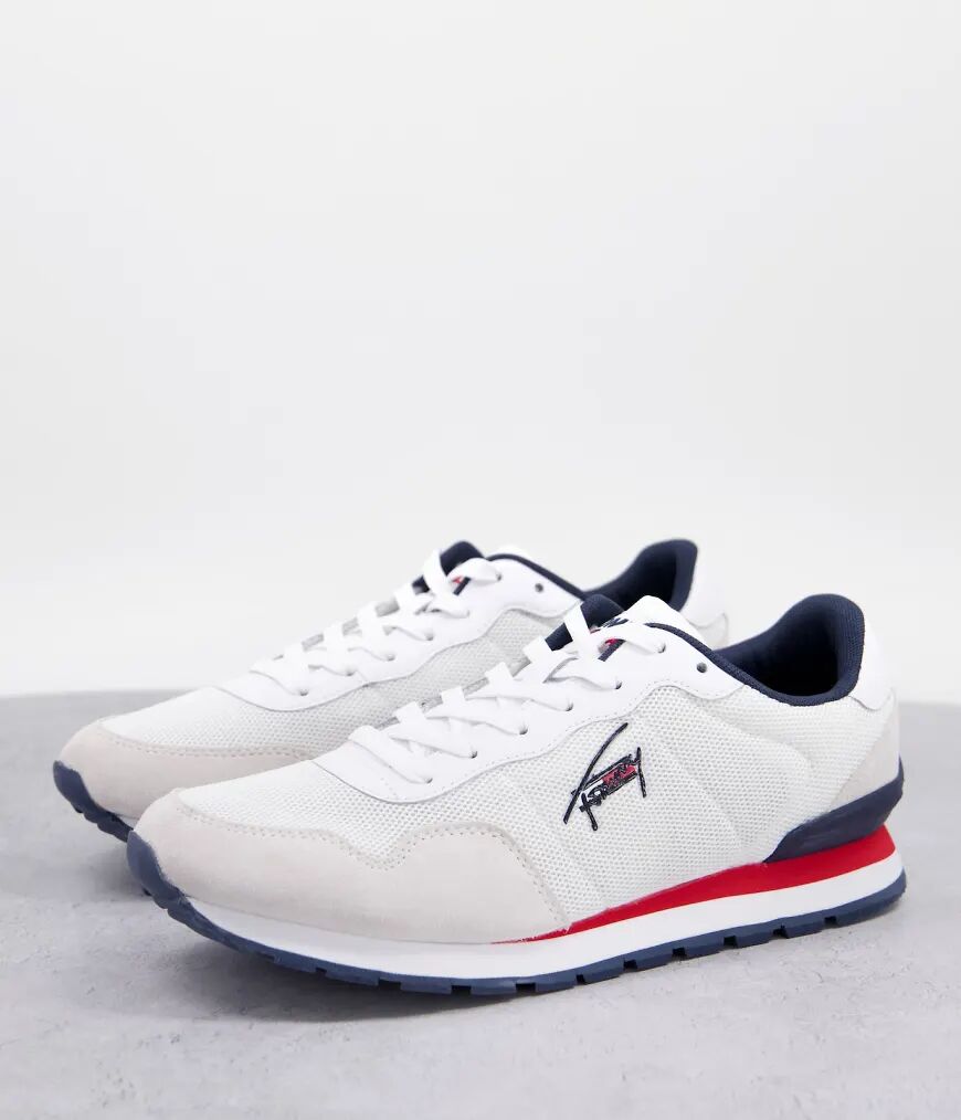 Tommy Jeans mix runner trainer with script logo in white  White