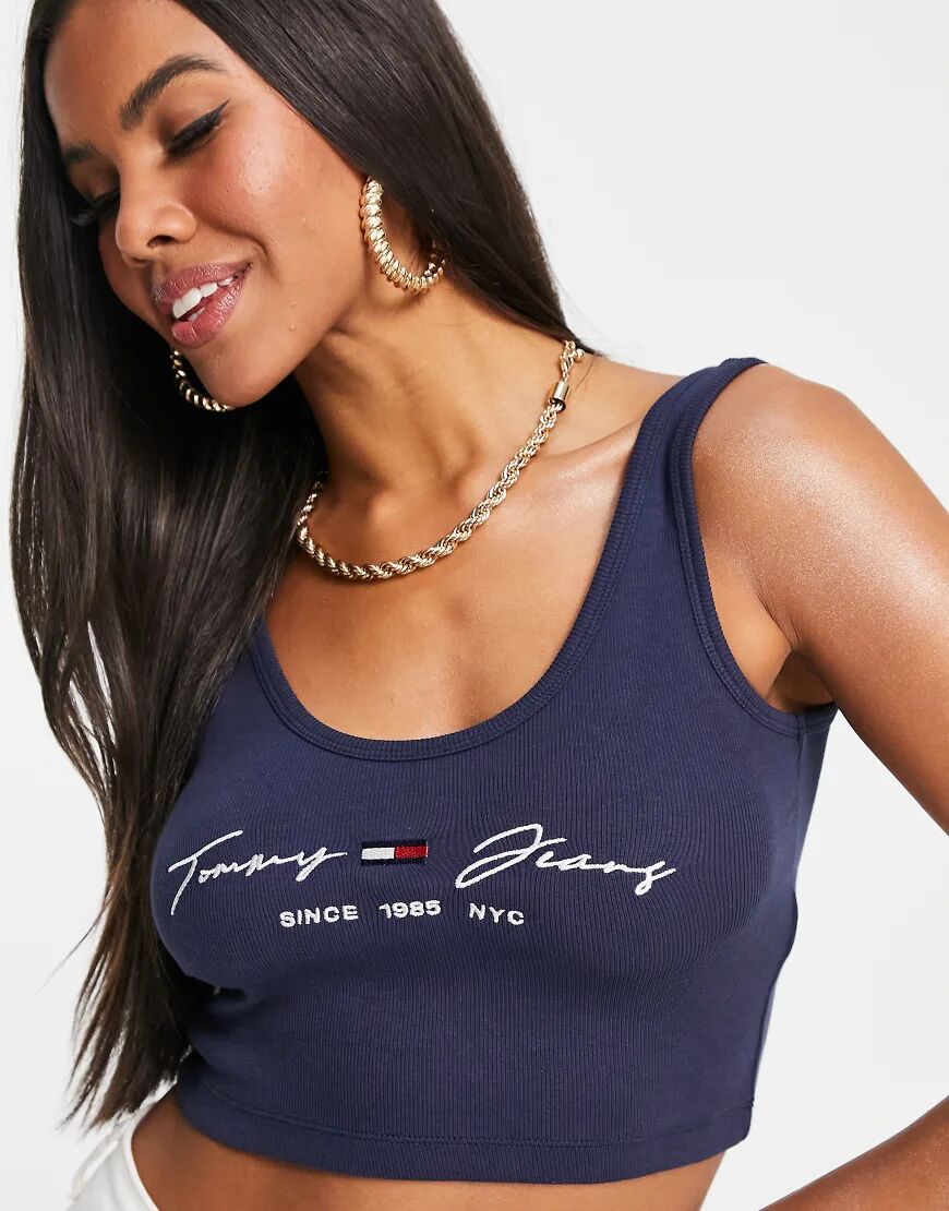 Tommy Jeans script logo scoop neck tank top in navy  Navy