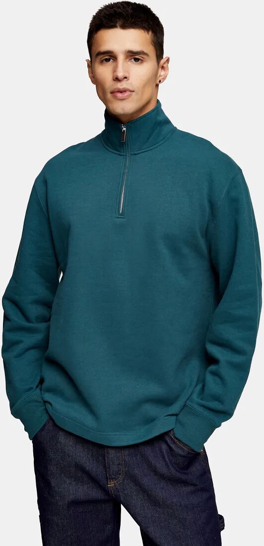 Topman 1/4 zip sweat in dark green  Green