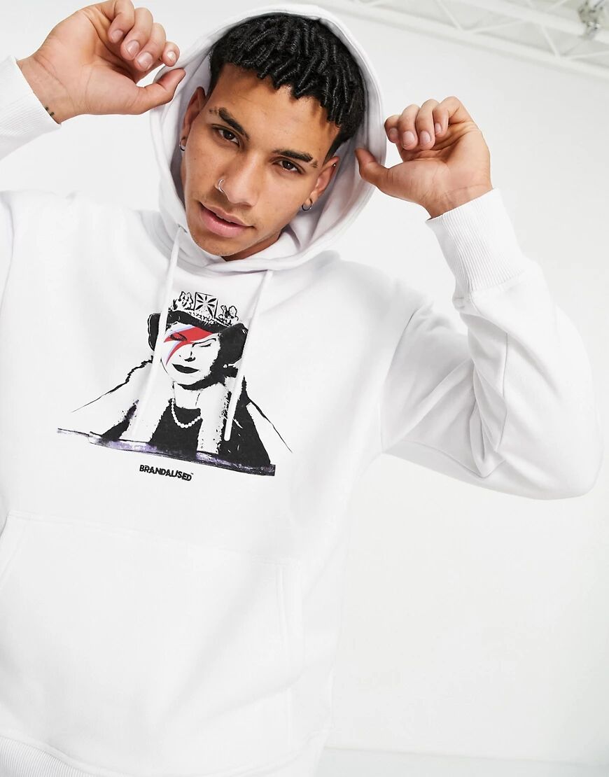 Topman banksy print hoodie in white  White