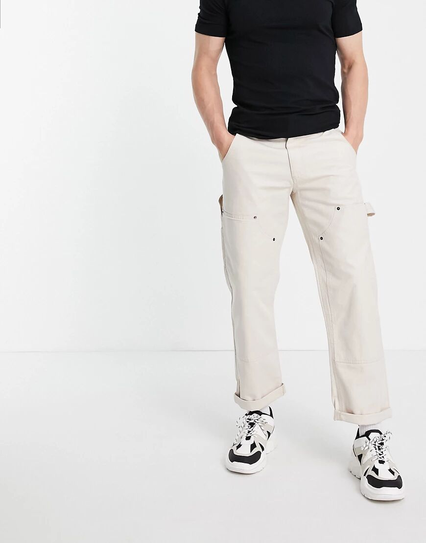 Topman carpenter trousers in ecru-White  White