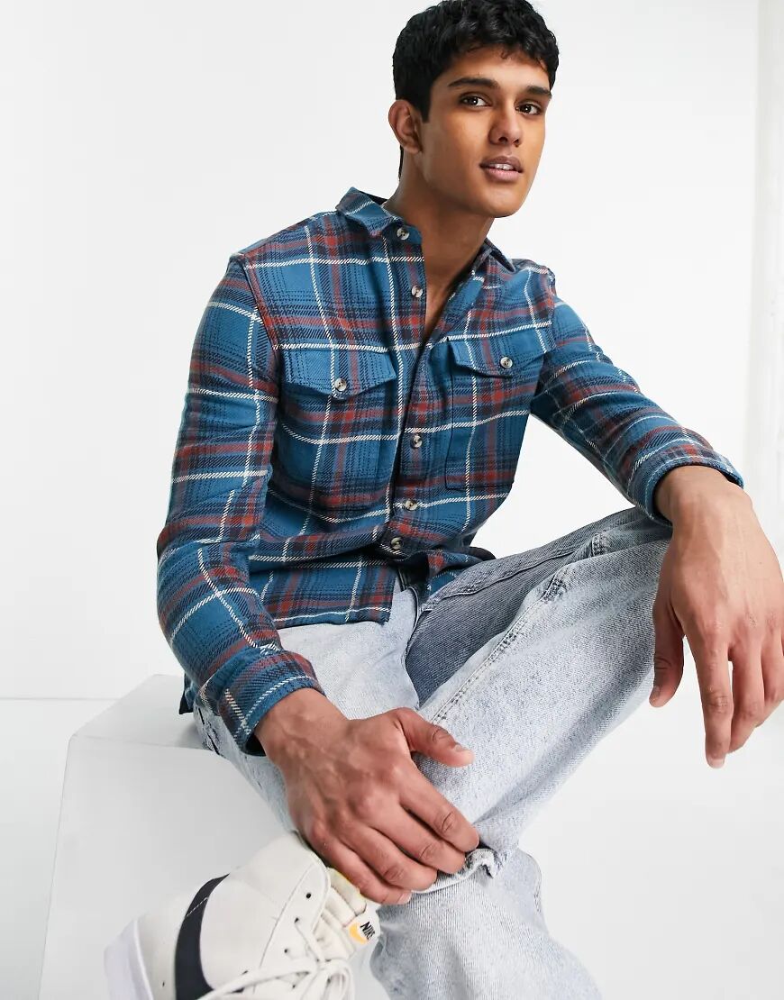 Topman check overshirt in blue  Blue