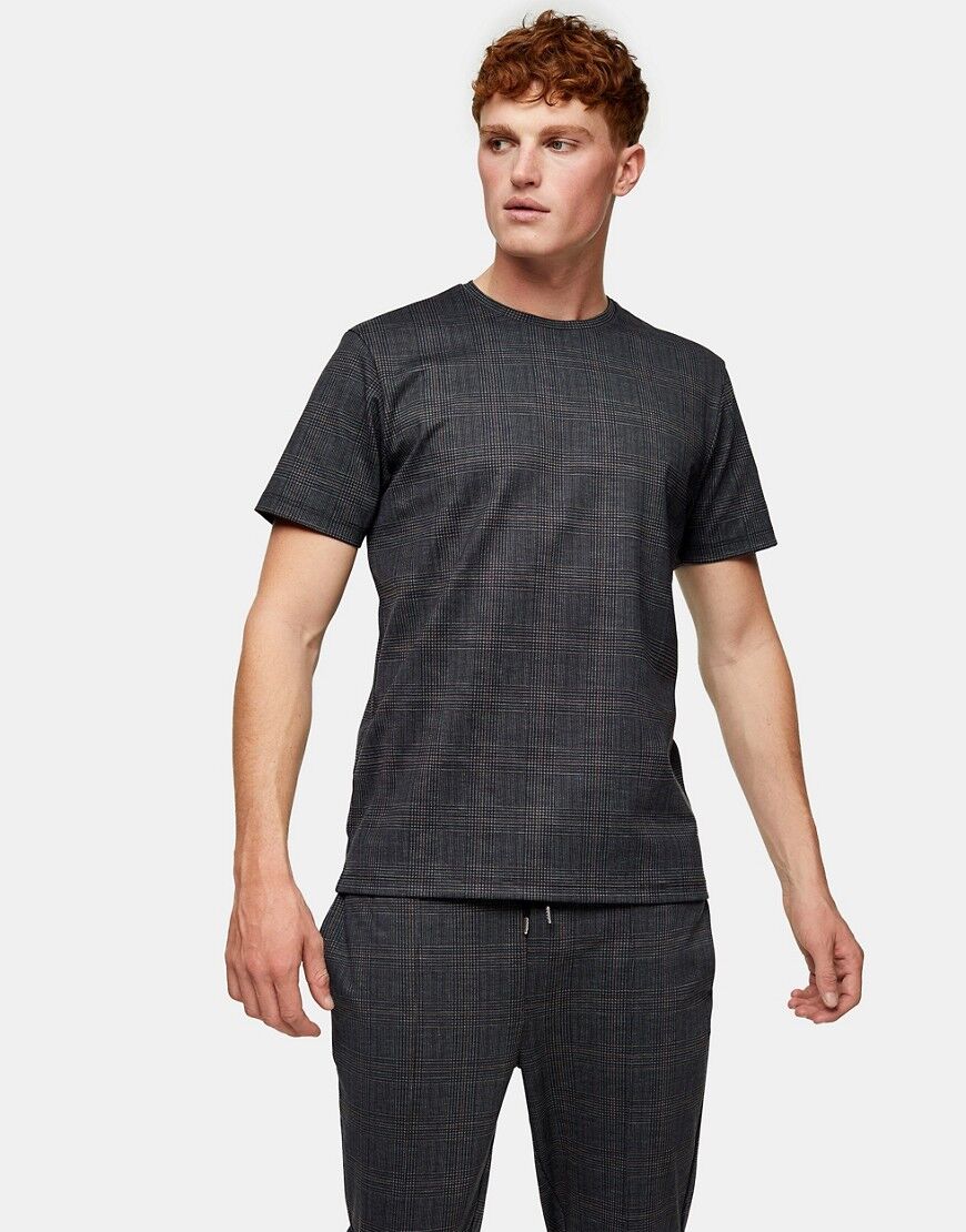 Topman check t-shirt in black  Black