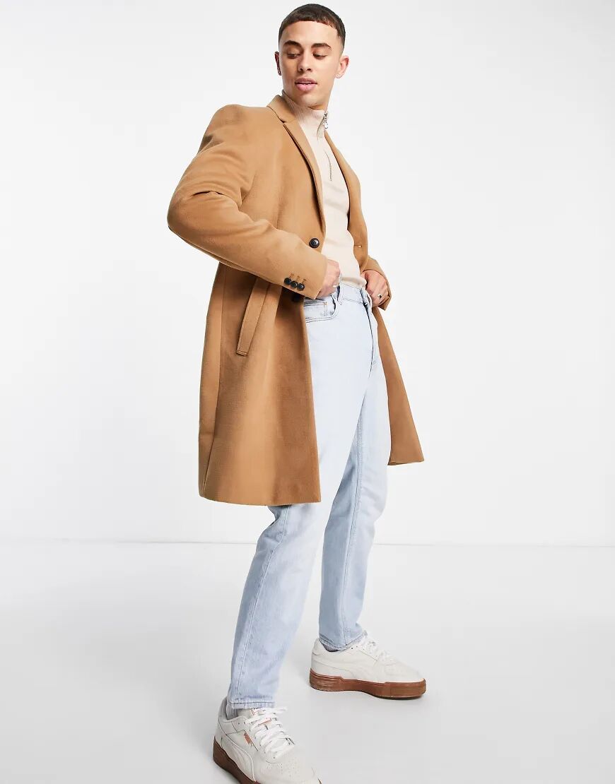 Topman classic fit coat in camel-Neutral  Neutral