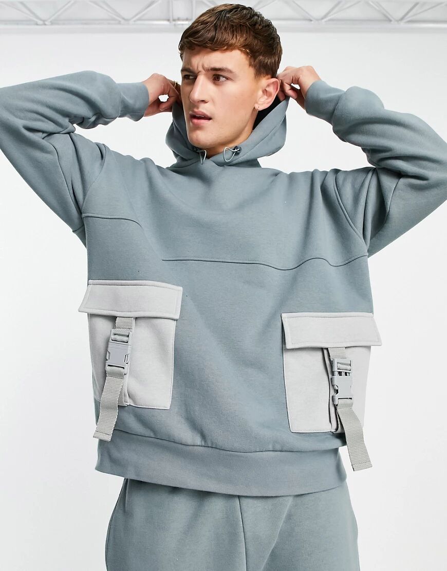 Topman co-ord hoodie with web detailing in sage-Green  Green