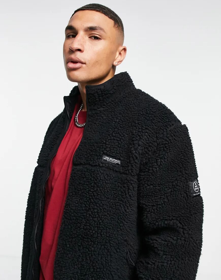 Topman fleece borg jacket in black  Black