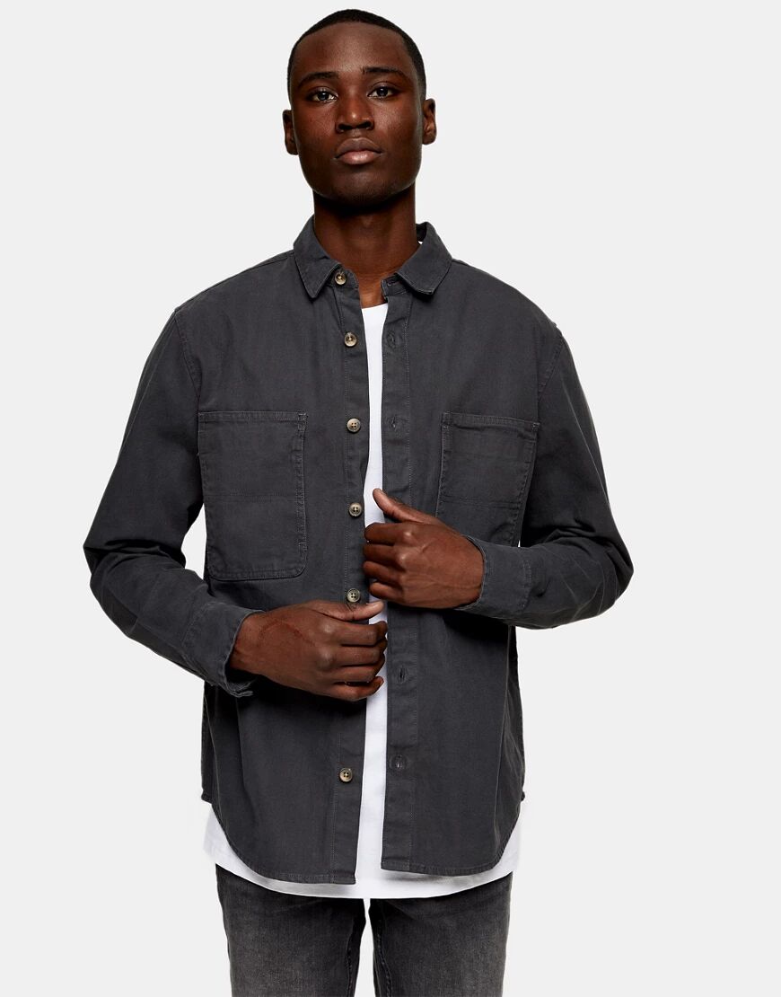 Topman herringbone overshirt in charcoal grey  Grey