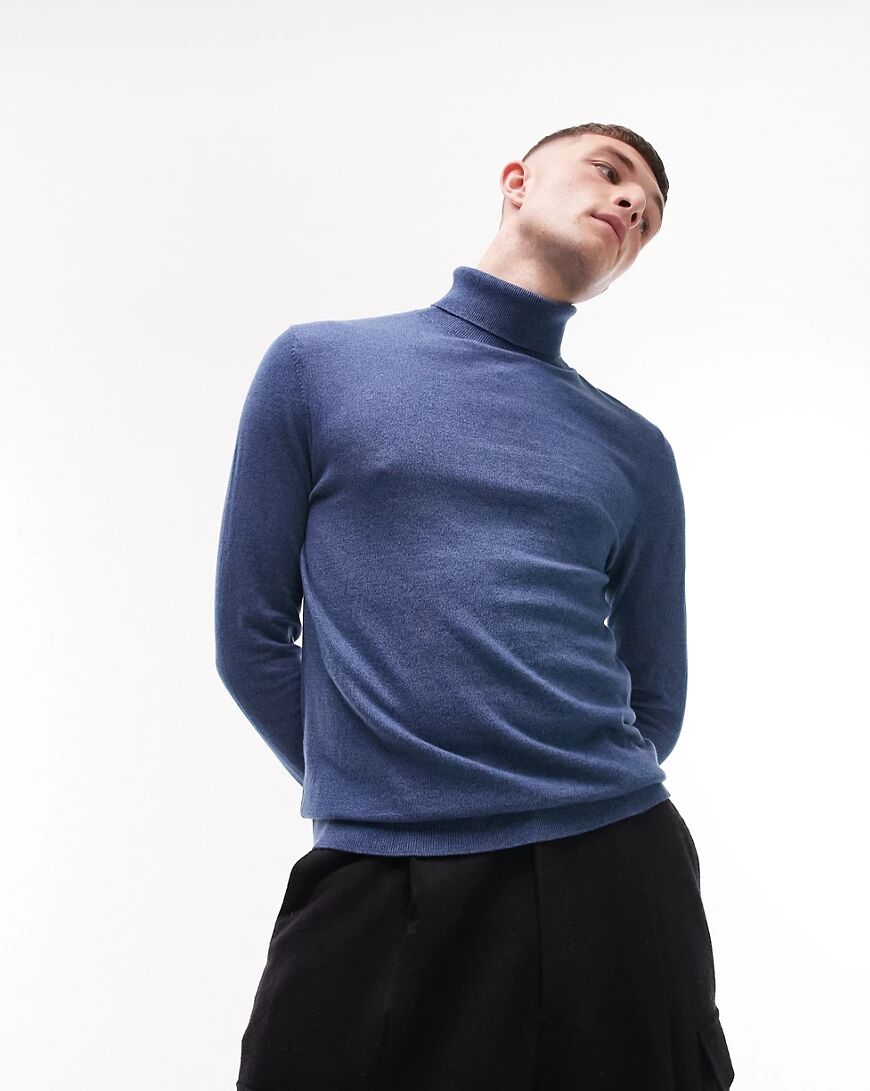 Topman knitted roll neck in blue twist  Blue