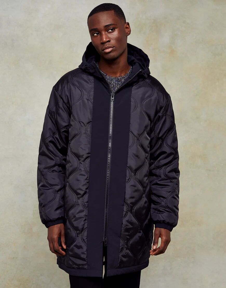 Topman onion quilt parka in black  Black