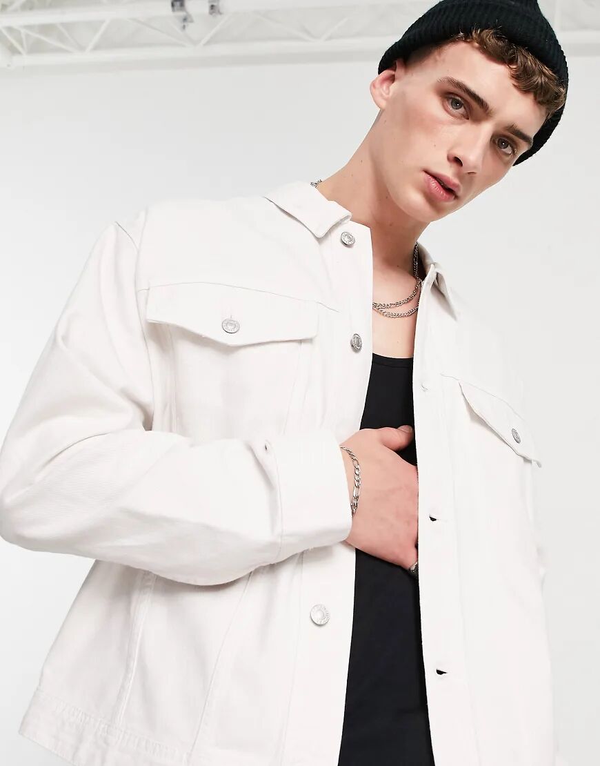 Topman oversized denim jacket in white  White