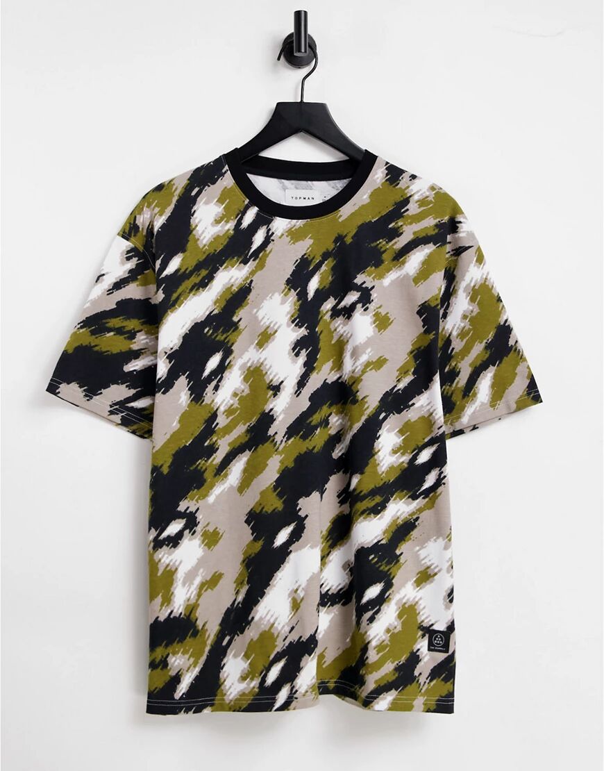 Topman oversized fit t-shirt in painted camo print-Multi  Multi