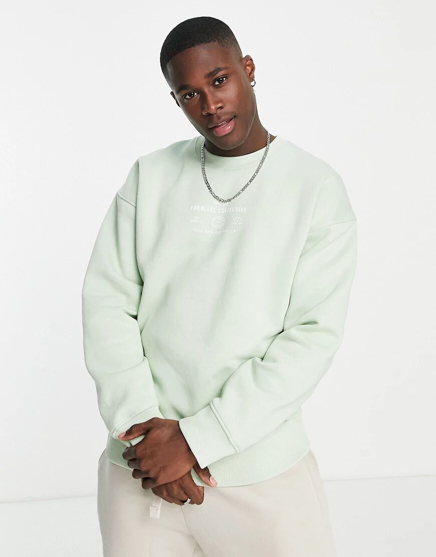 Topman oversized parallel collective sweat in sage-Green  Green