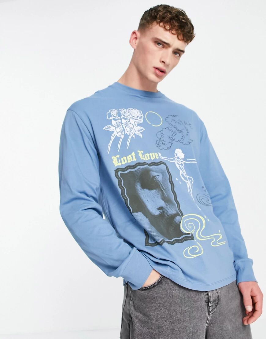 Topman oversized t-shirt with lost love print in blue  Blue