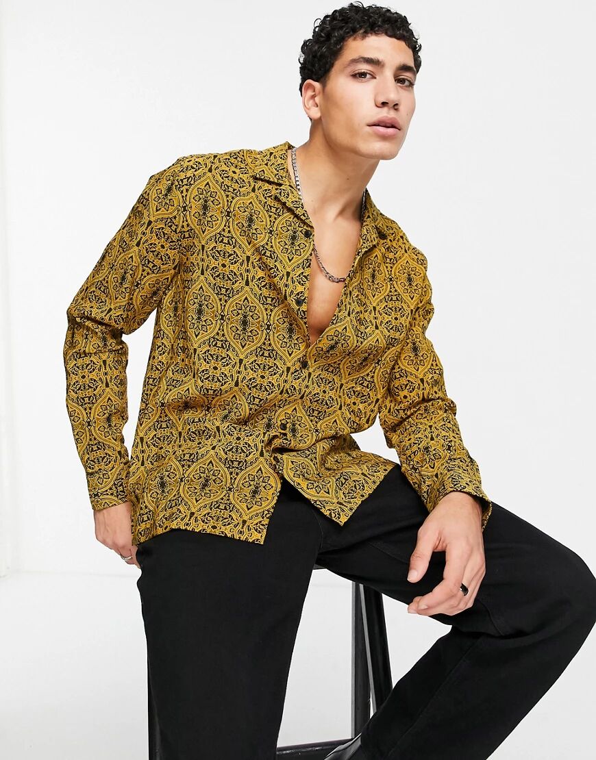 Topman paisley printed shirt in mustard-Multi  Multi