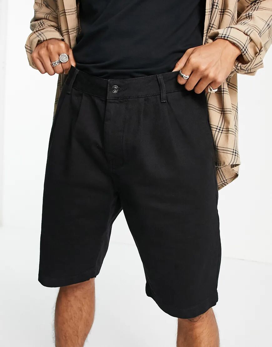 Topman pleat front denim shorts in black  Black