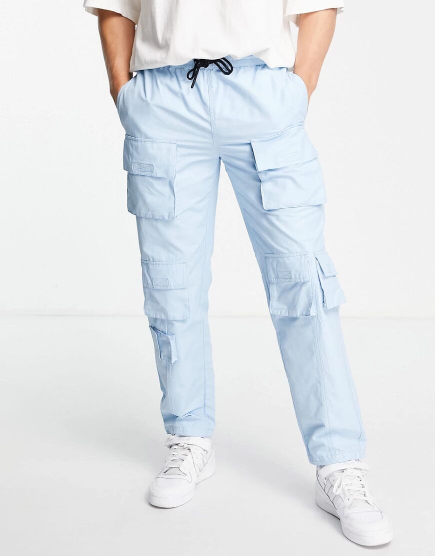 Topman relaxed multi pocket cargo trousers in blue  Blue