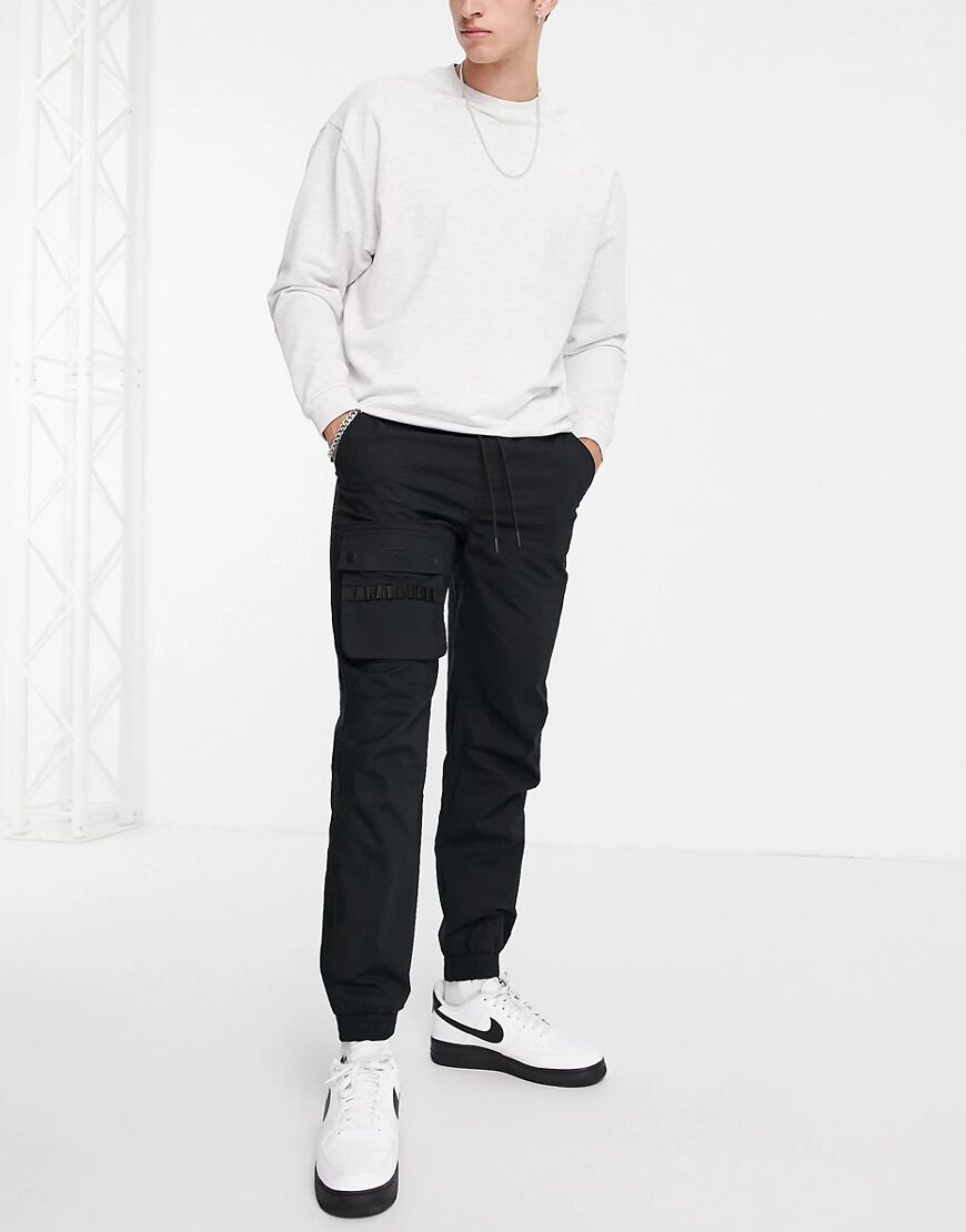 Topman relaxed signature cargo trousers in black  Black