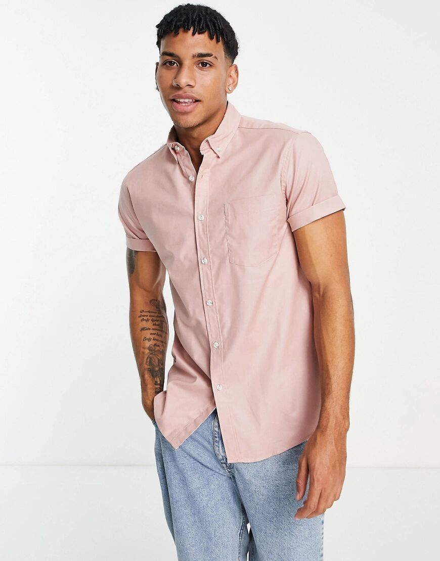 Topman short sleeve oxford shirt in pink  Pink