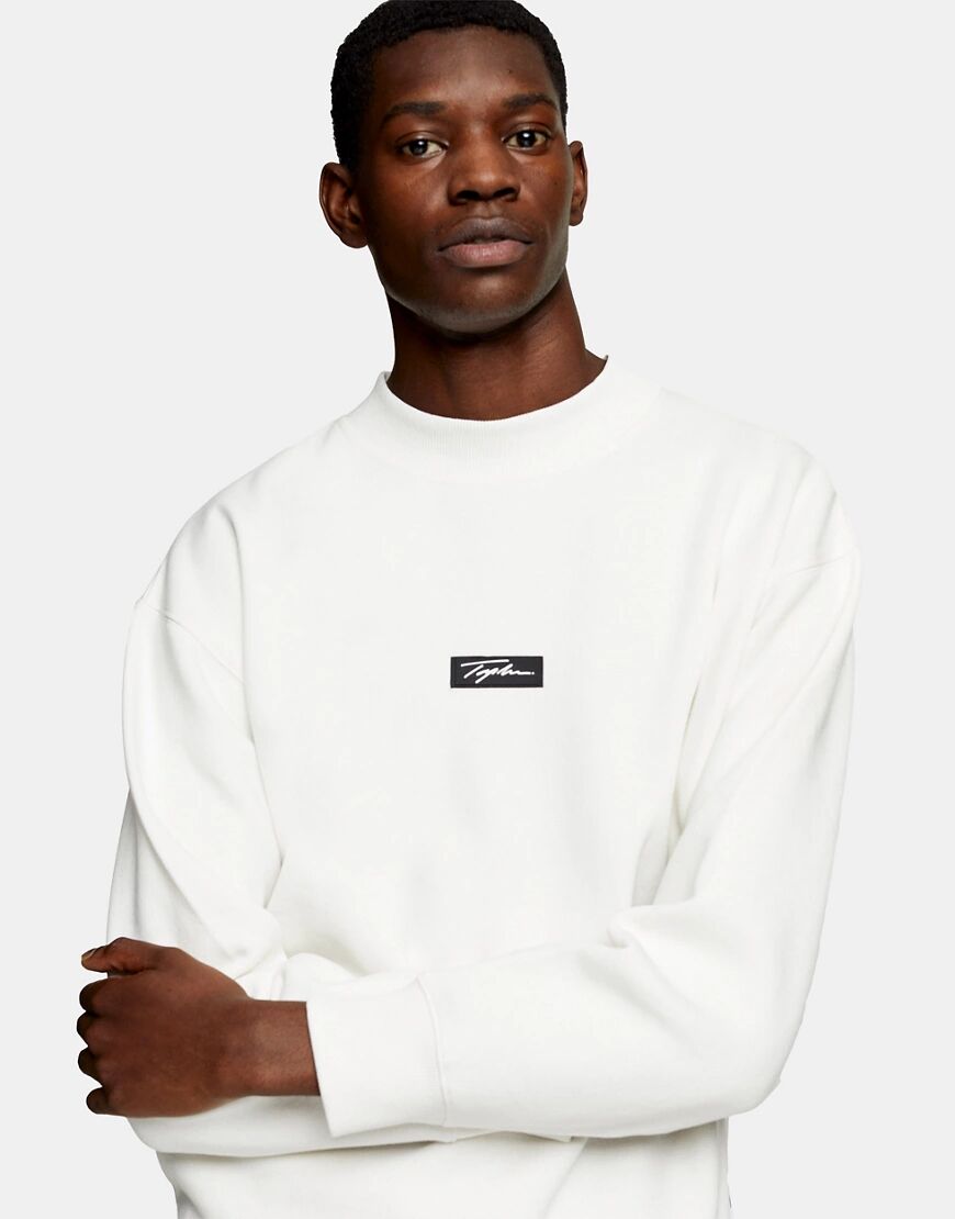 Topman signature badge sweatshirt in ecru-White  White