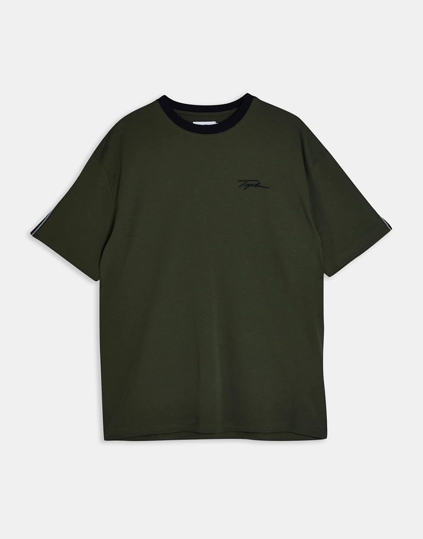 Topman signature tape lounge t-shirt in khaki-Green  Green