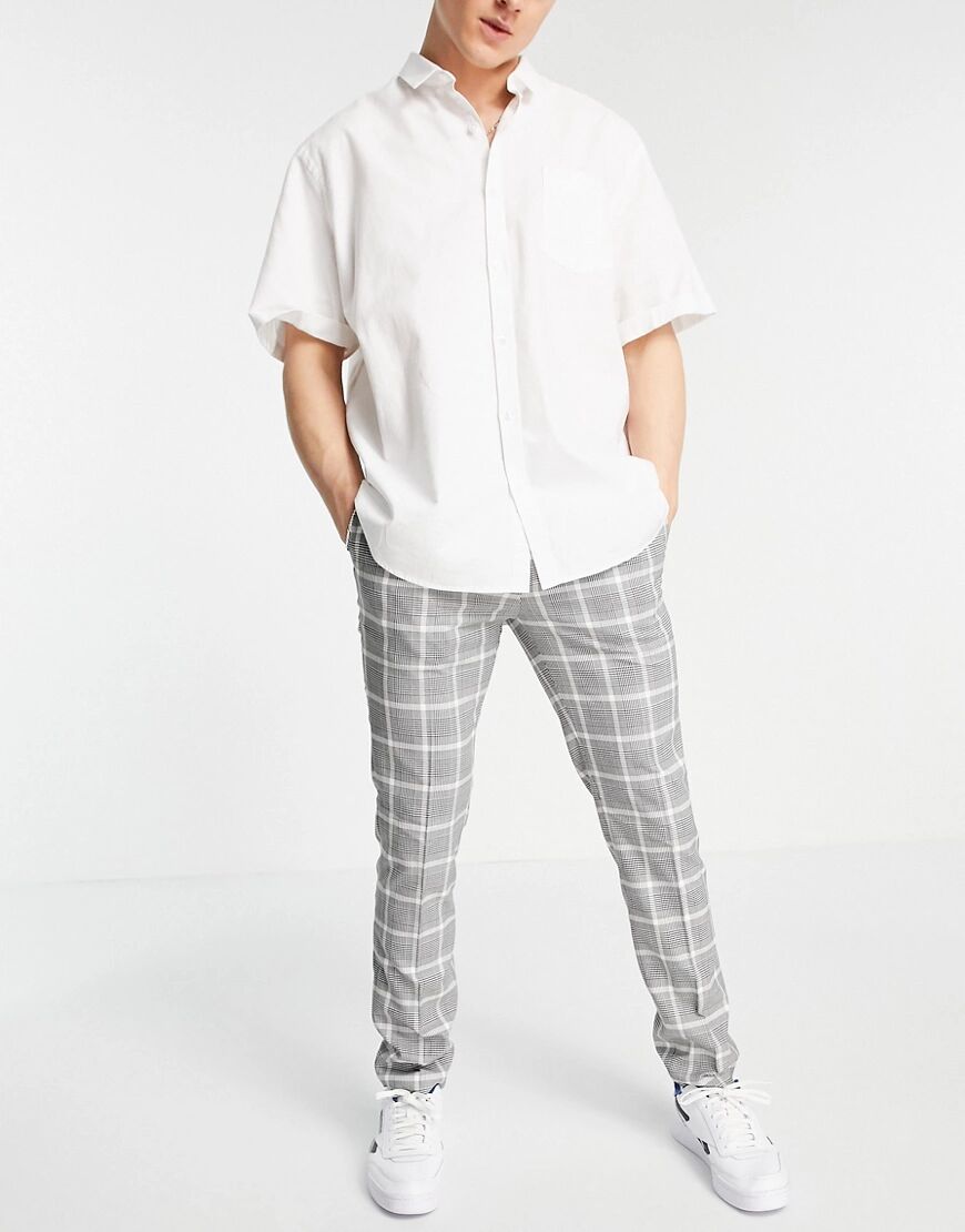 Topman skinny check trousers in grey and white-Multi  Multi